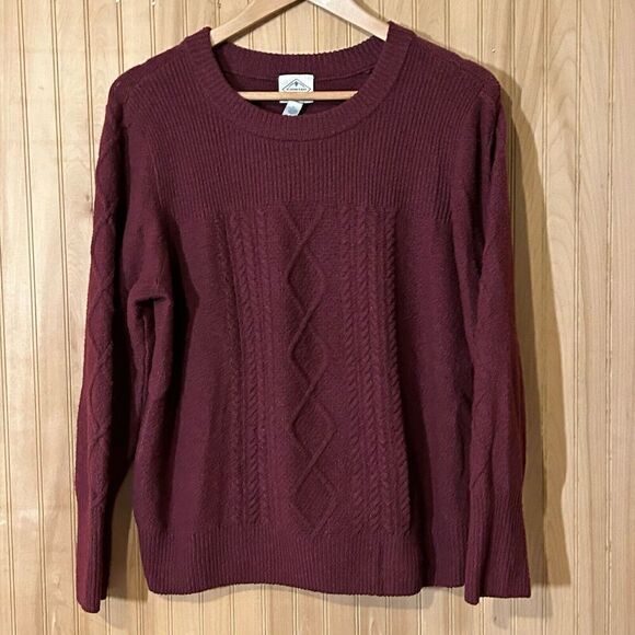 St Johns Bay Sweater Womens PXL Cable Knit Pullover Crew Neck Maroon Red - Picture 1 of 4